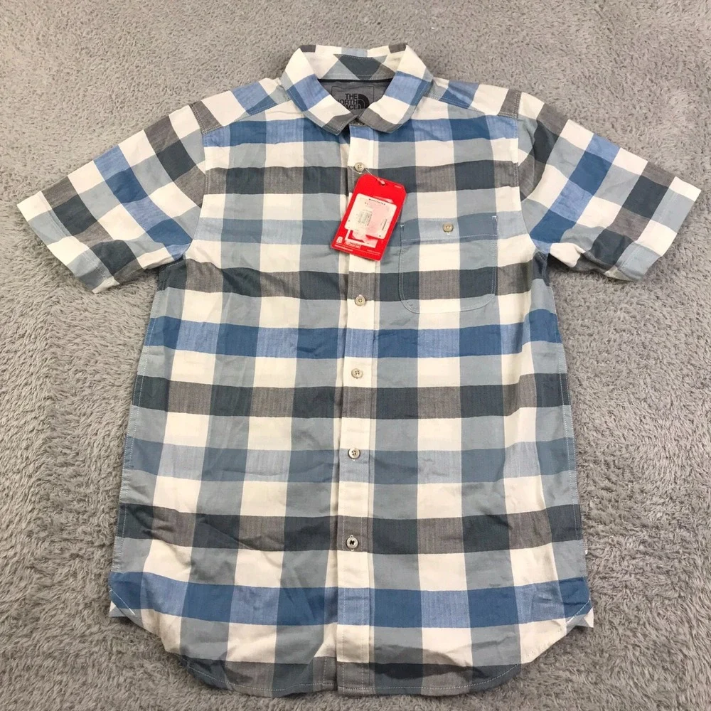 The North Face Shirt Mens S Blue Check Short Sleeve Button Up Pocket NEW‎ NWT